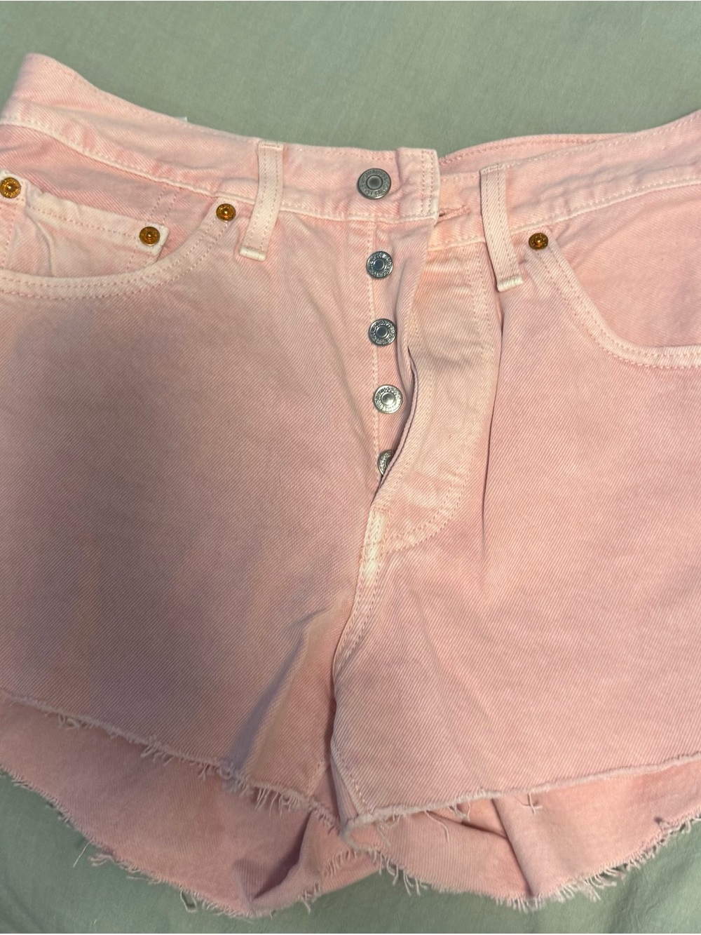 Levi's Soft Pink Button-Fly Denim Cutoff Shorts